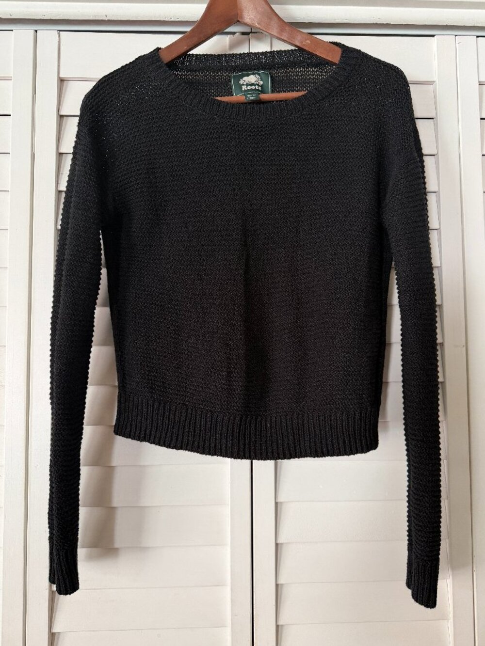 Roots Linen Cotton Black Knit Crewneck Sweater - Size XS